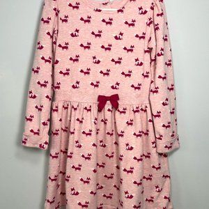 Gymboree Girl Long Sleeves Pink Fox Dress Size 4T with White Fox Sock Size 2-3T